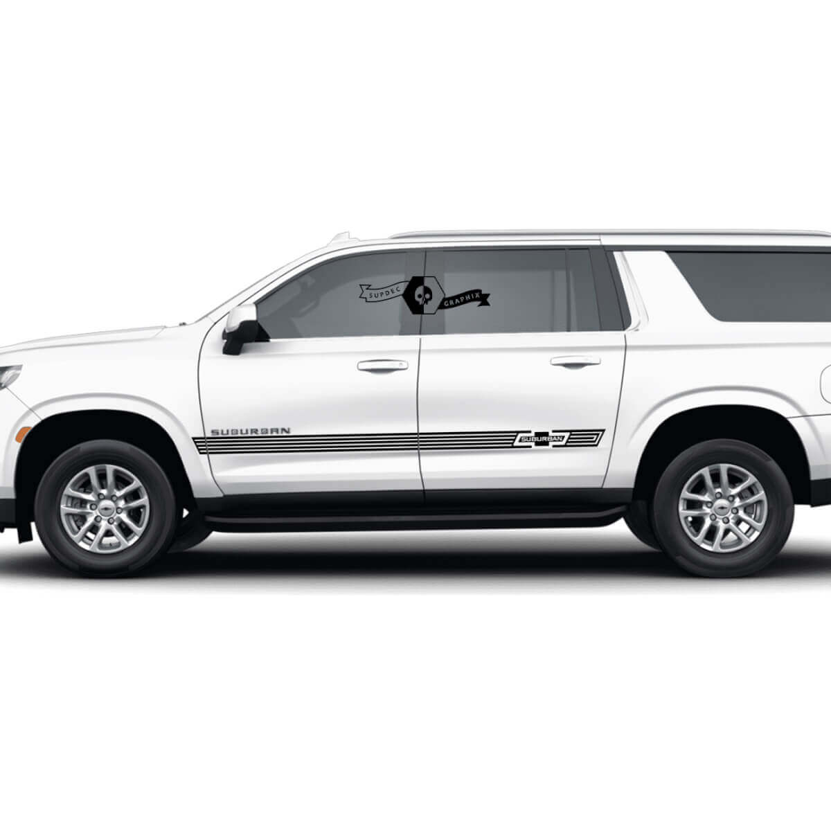 Par de rayas laterales del Chevrolet Suburban, línea de molduras de puertas, calcomanía de vinilo delgada.
