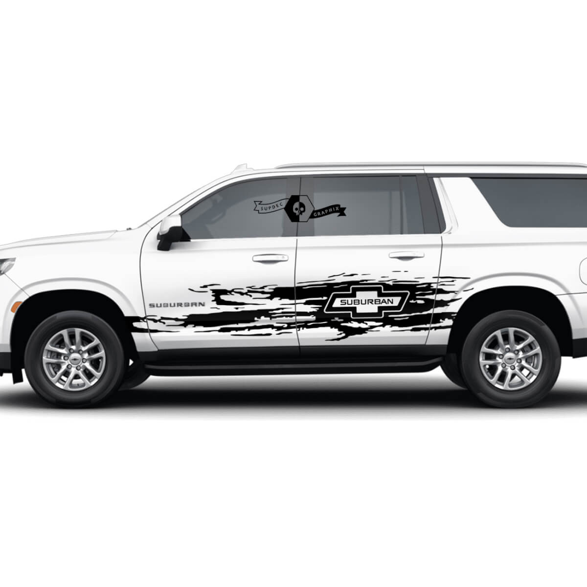 Par Chevrolet Suburban Side Stripes Line Doors Wrap Splash Destroyed Logo Vinilo Calcomanía Pegatina
