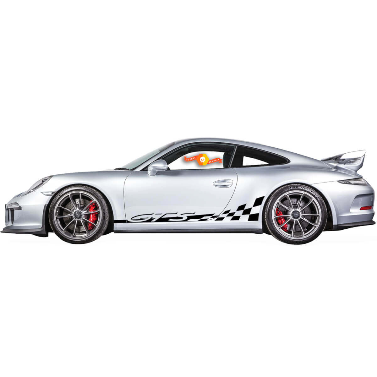 2 Porsche 911 GT3 RS GTS Panel basculante lateral tablero de ajedrez bandera rayas puertas kit calcomanía pegatina
