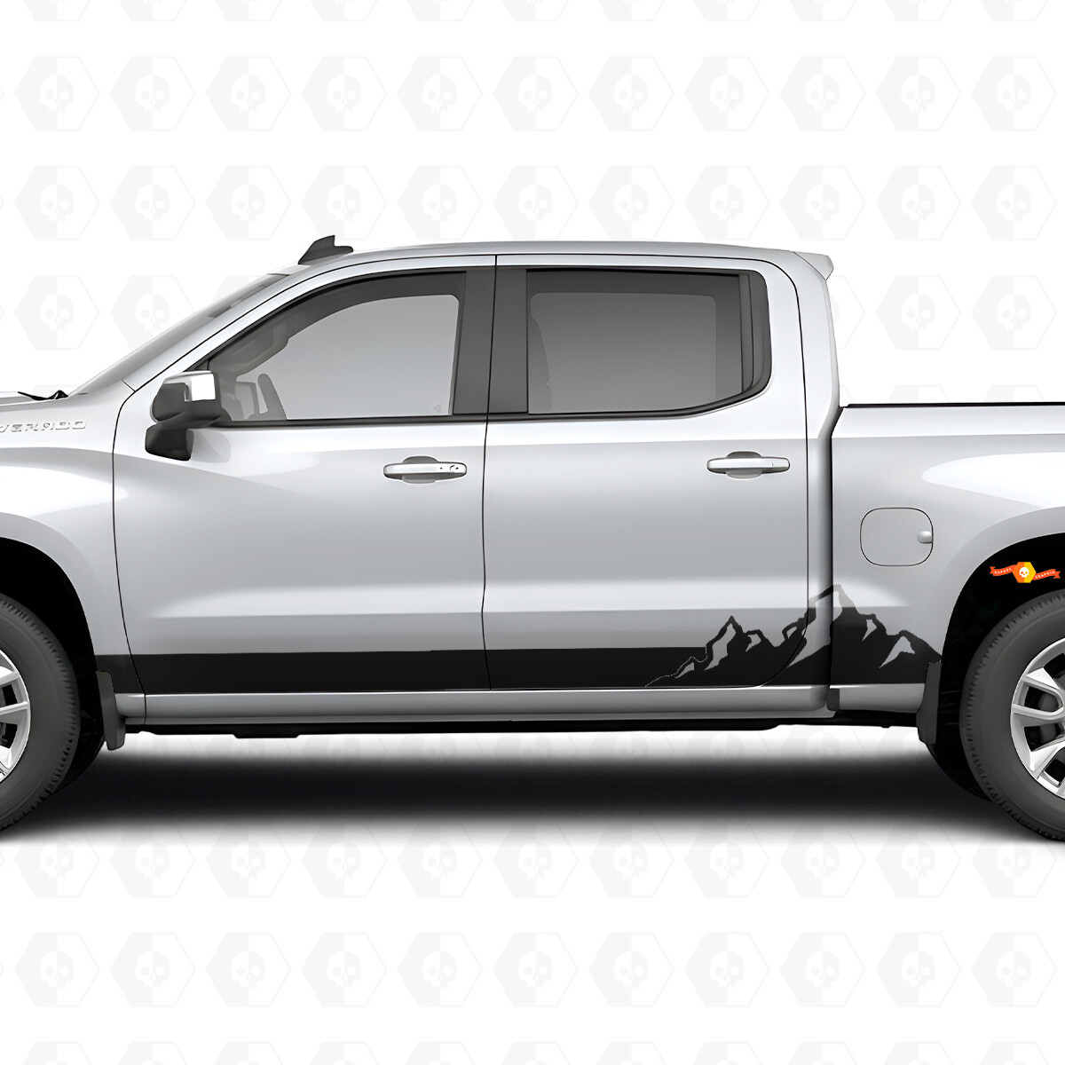 Vinilos de franjas en las puertas y paneles laterales Mountain Range para Chevrolet Silverado 1500 T1XX 2019-2026