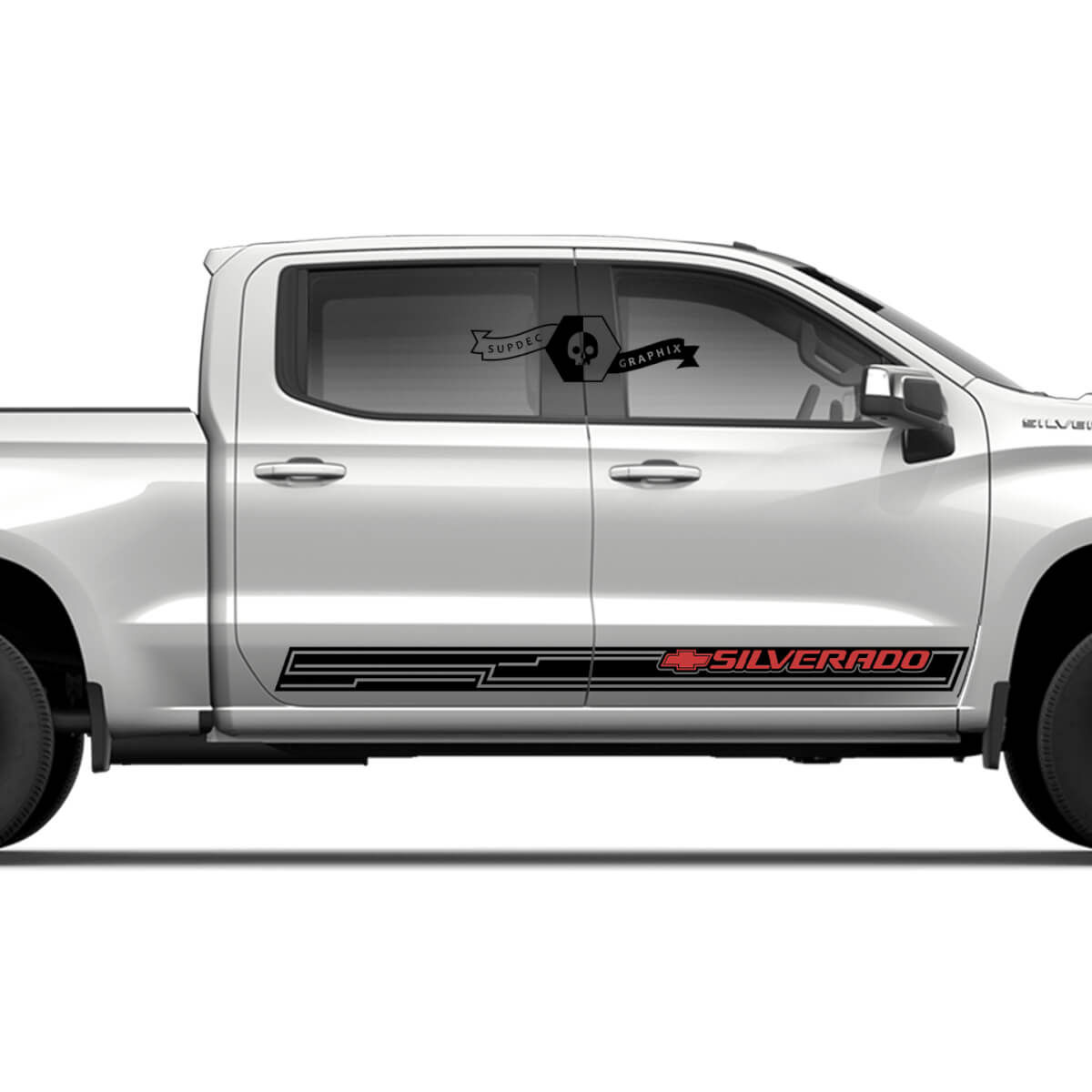 Combinar Chevrolet Silverado Side Rocker Panel 2 Colors Puertas de logotipo Sticulador de calcomanías de vinilo