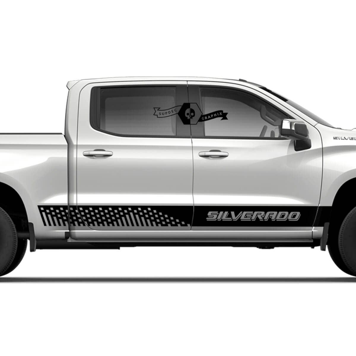 Combinar Chevrolet Silverado Side Rocker Panel Pixel Logo Poors Stripe Vinyl Decal Sticker