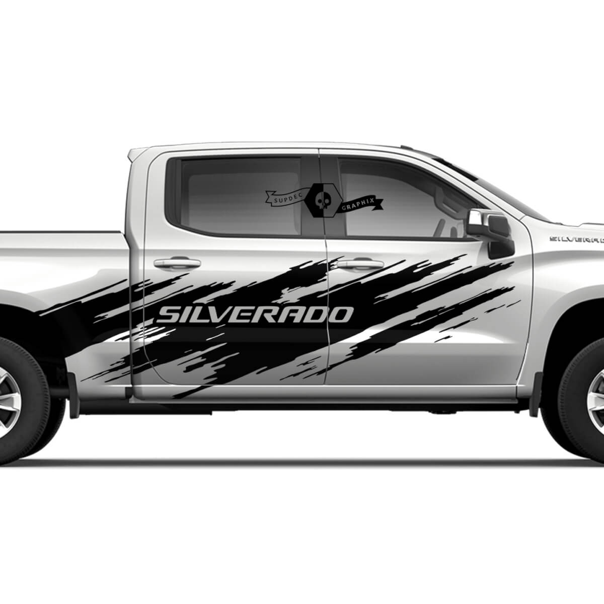 Combinar Chevrolet Silverado 2022+ 2023 Puertas laterales Splap Splat Wrap Logotipo Destripación de vinilo Sticulador de calcomanía de vinilo