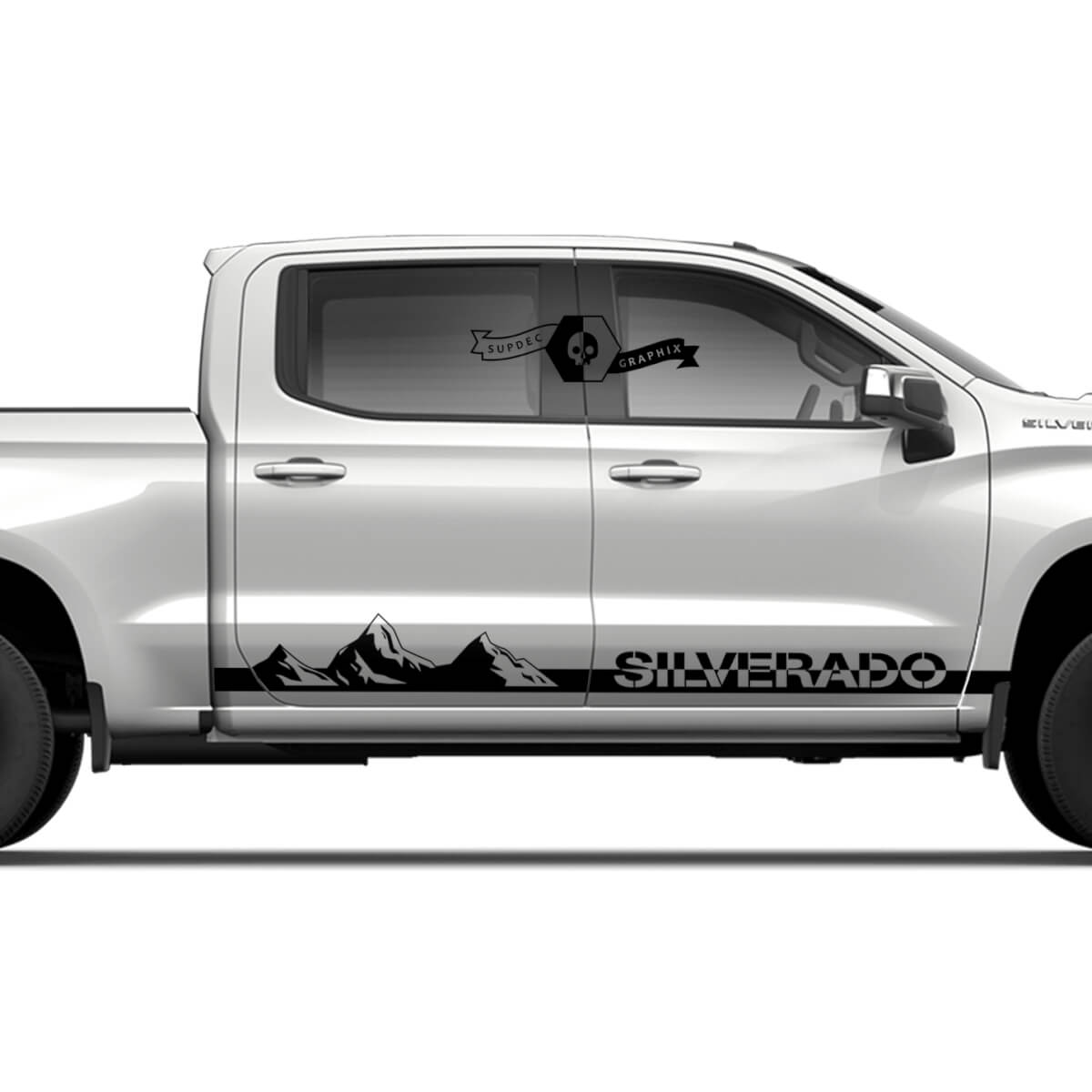 Combinar Chevrolet Silverado Side Rocker Montañas Puertas de sombra Palabra de calcomanía de vinilo