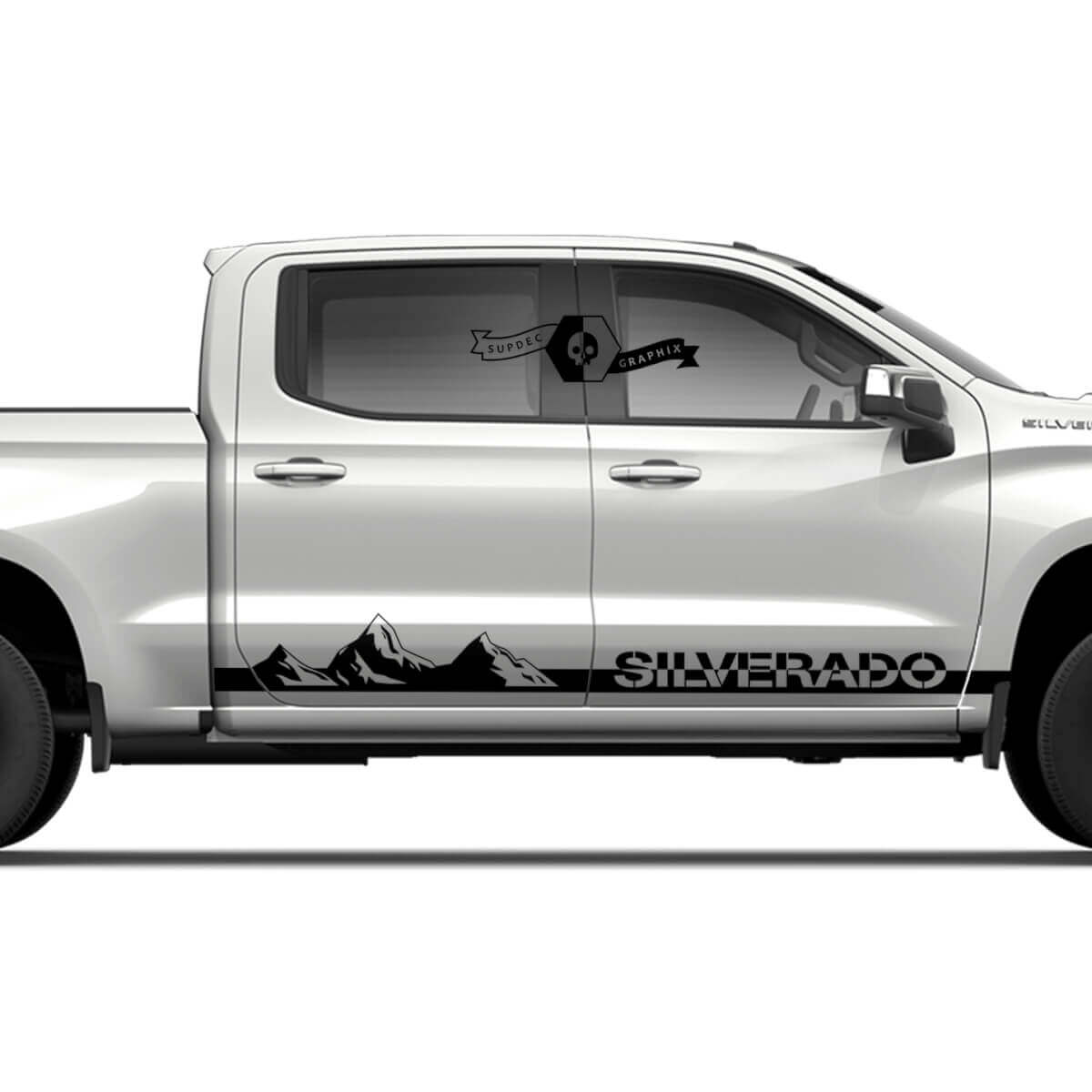Par de Calcomanías de Vinilo para Panel Lateral de Roca de Chevrolet Silverado con Diseño de Montañas en Sombra para Puertas
