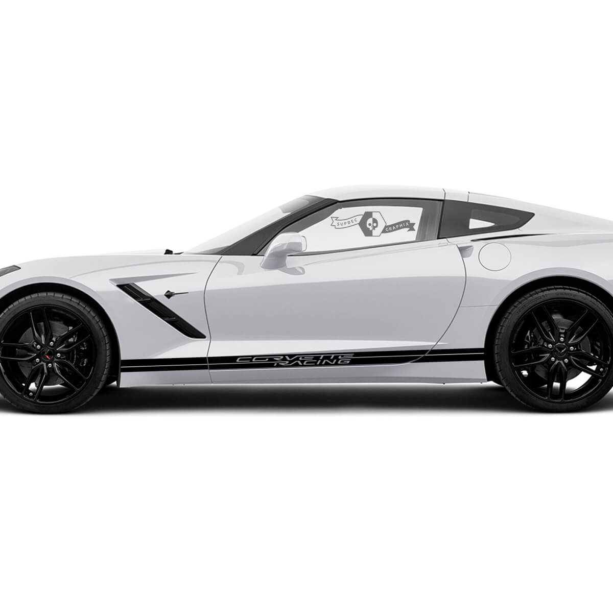 2x Chevrolet Corvette puertas laterales Logo Rocker Panel Racing pegatina de vinilo de rayas delgadas

