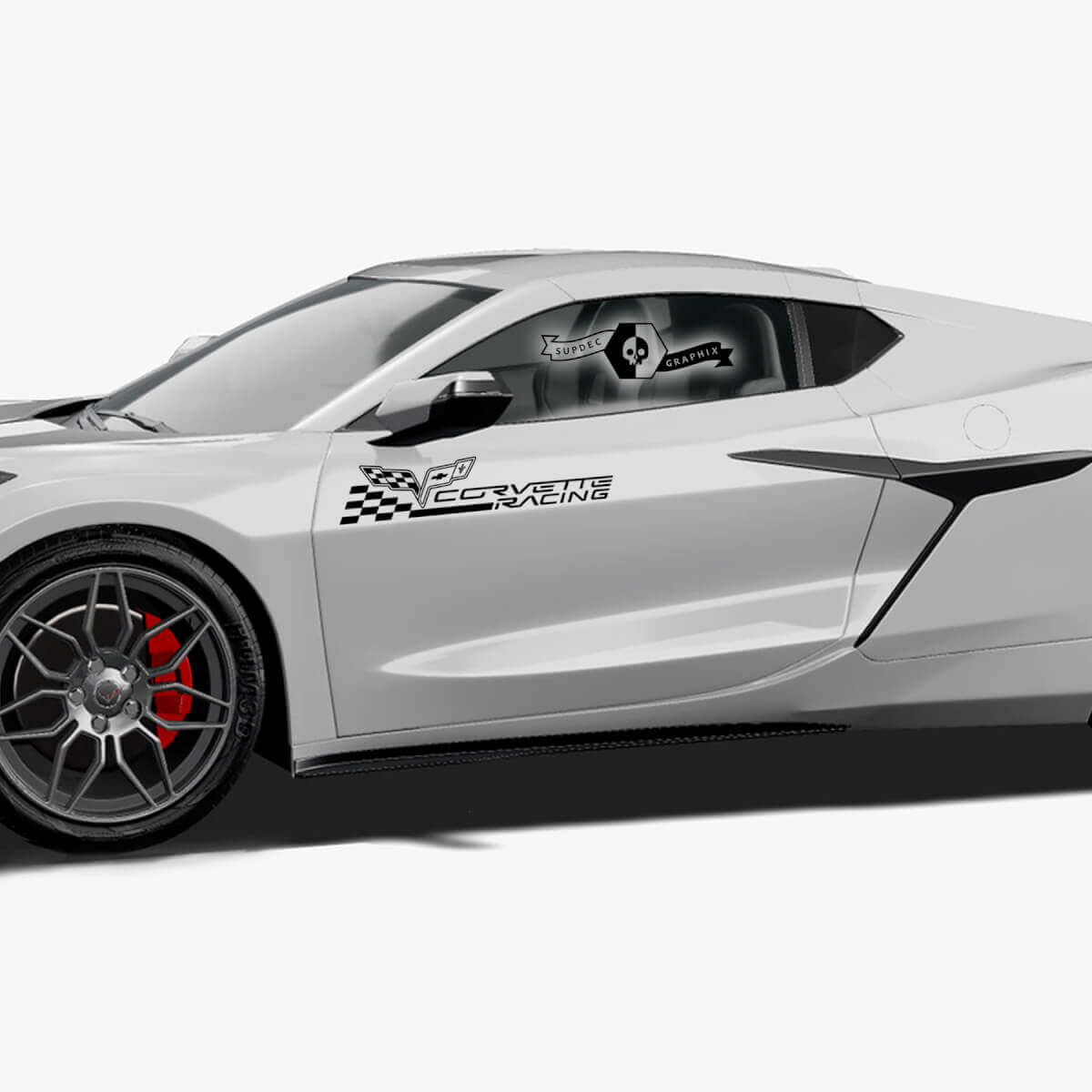 2x Calcomanía de vinilo de la bandera de cuadros del logotipo de las puertas laterales del Chevrolet Corvette Racing Z06
