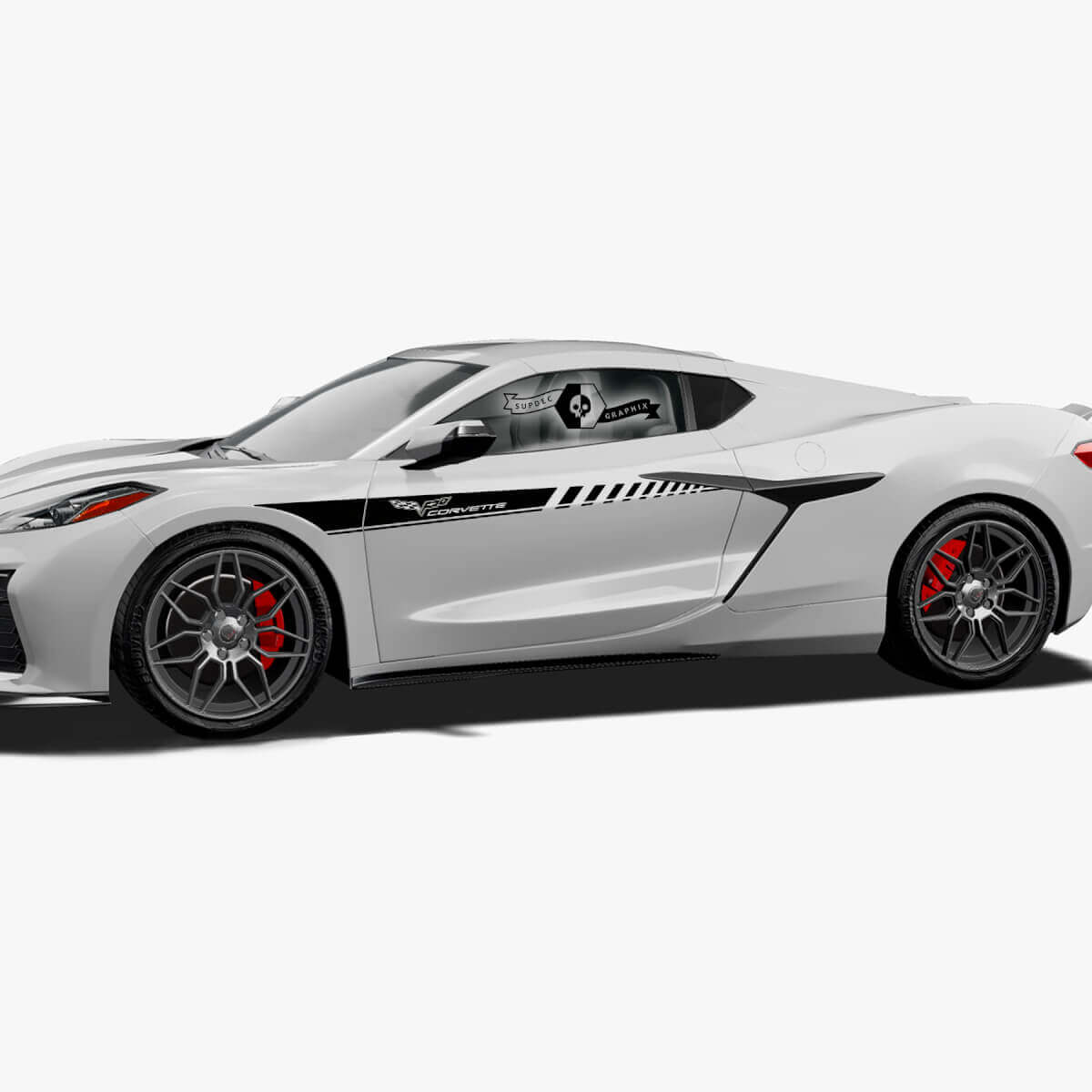 2x Calcomanía de vinilo de franja de líneas de logotipo de Chevrolet Corvette Z06 para las puertas laterales hacia arriba
