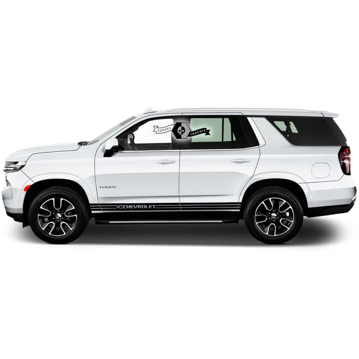 2X Calcomanía de vinilo con rayas de panel lateral de roca para Chevrolet Tahoe 2020 2021 2022 2023 + gráficos de logotipo
