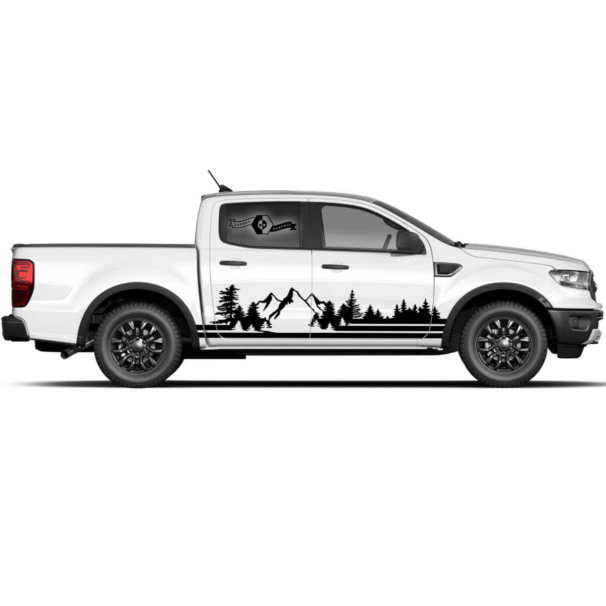Conjunto de gráficos de montaña en el bosque para las puertas laterales de Ford Ranger Raptor Calcomanía de franja lateral
