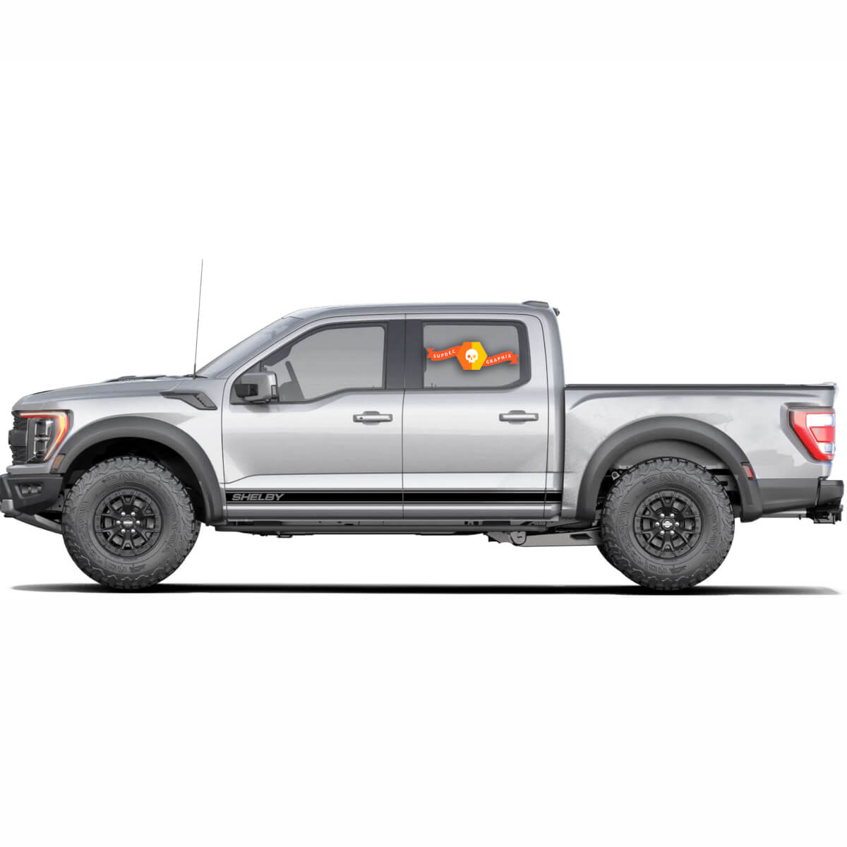 Combinar Ford F-150 Raptor Shelby 2022 2023+ Puertas laterales Líneas de gráficos Conjunto de rayas de logotipo de la raya