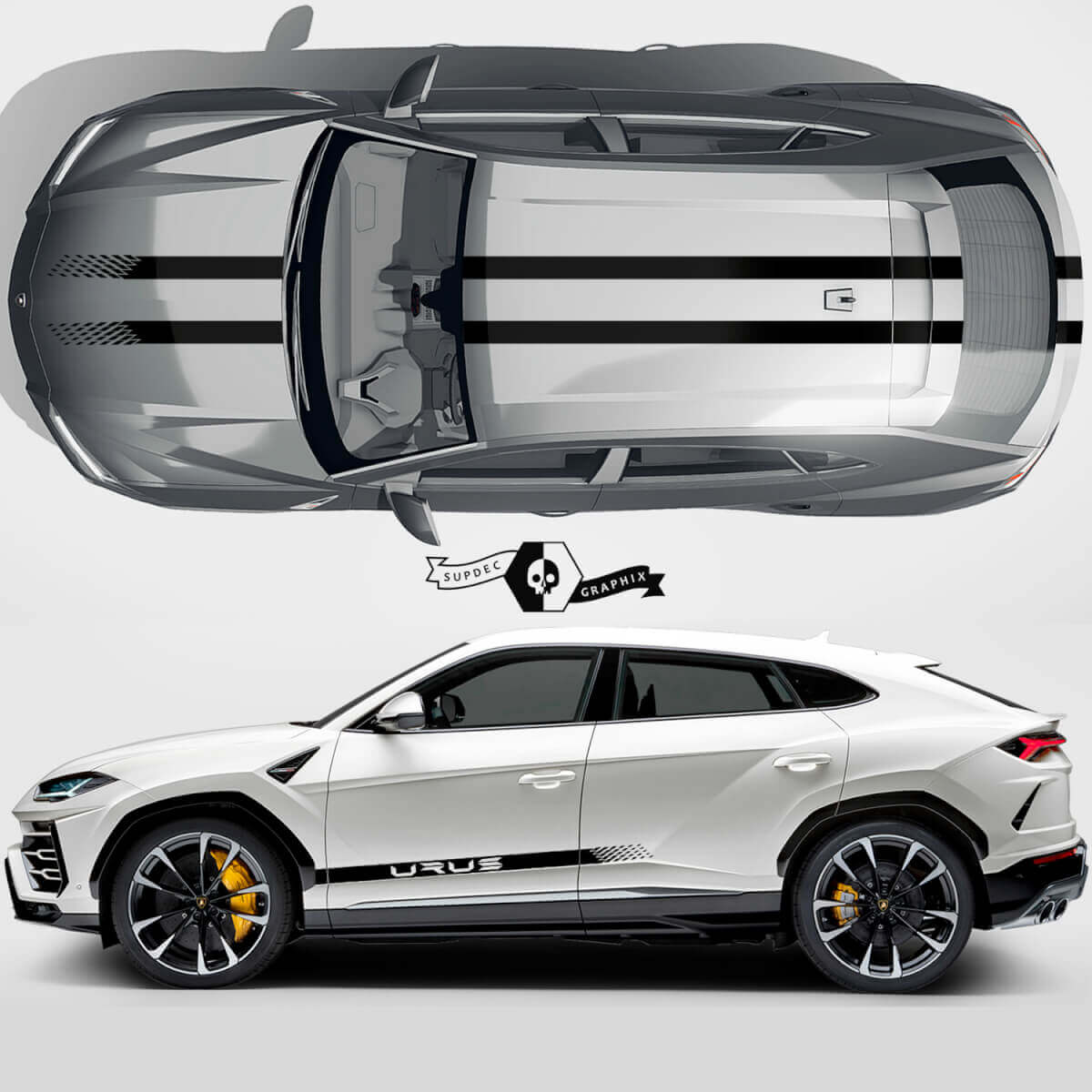 Puertas Laterales Capó Líneas del Techo Franjas a Cuadros Calcomanía de Vinilo Gráficos 2 Para Lamborghini Urus 2021 - 2023