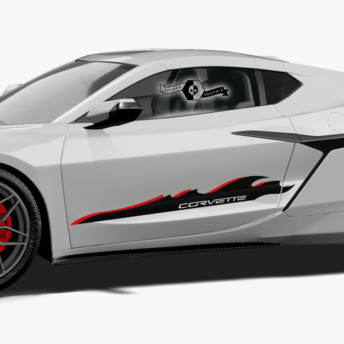 2x Chevrolet Corvette Z06 puertas laterales rayas Stingray 2 colores Trim Up Logo vinilo calcomanía pegatina
