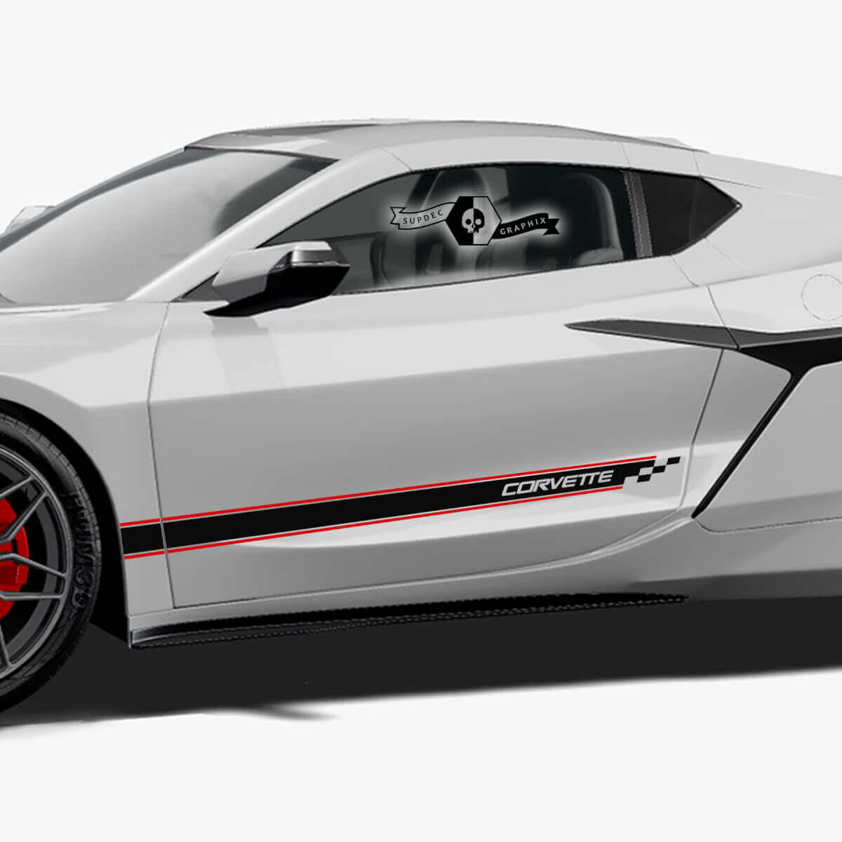Kit de calcomanías de vinilo con franjas laterales a cuadros para Chevrolet Corvette
