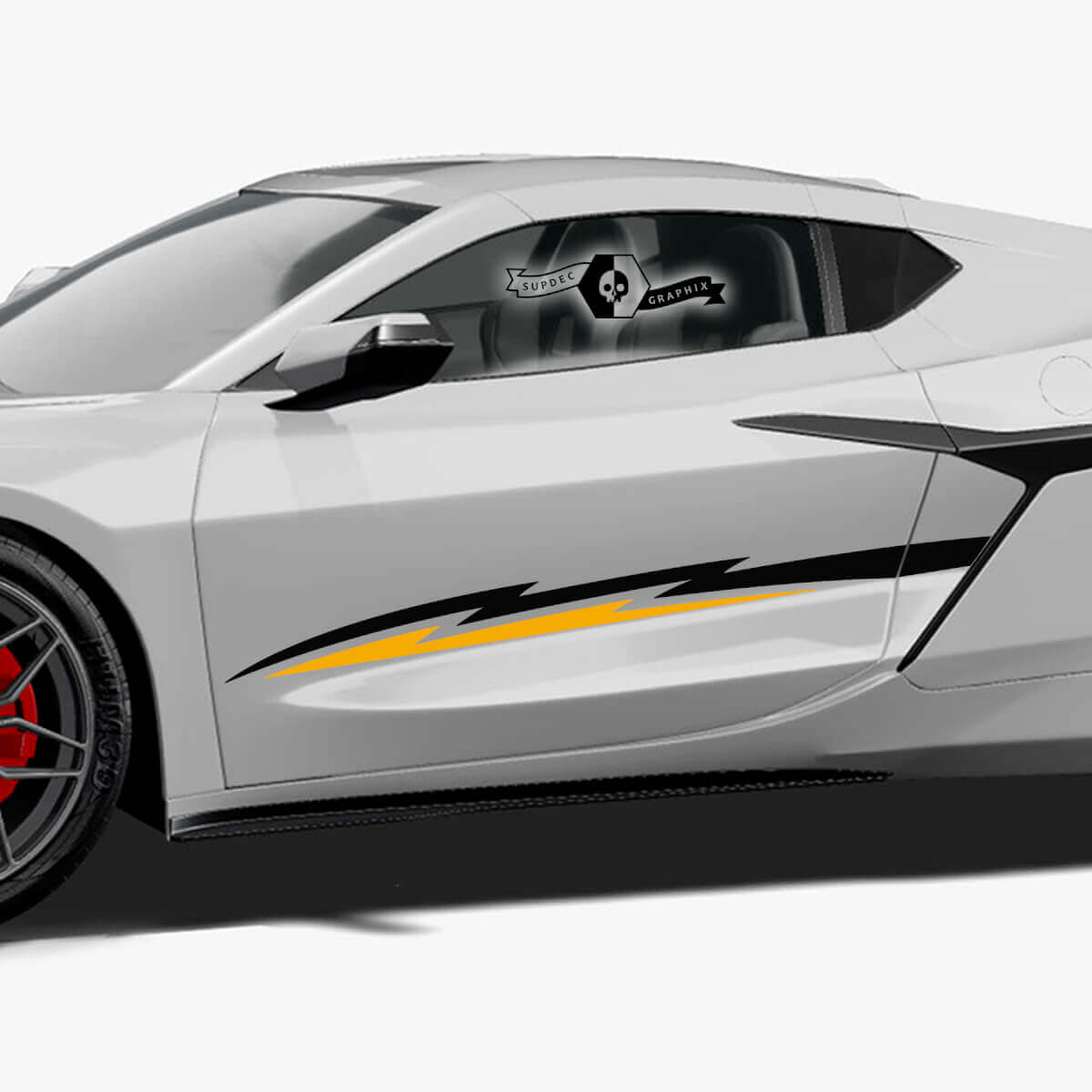 2x Calcomanía de vinilo con logotipo de franjas de dos colores para las puertas laterales levantadas del Chevrolet Corvette Z06.
