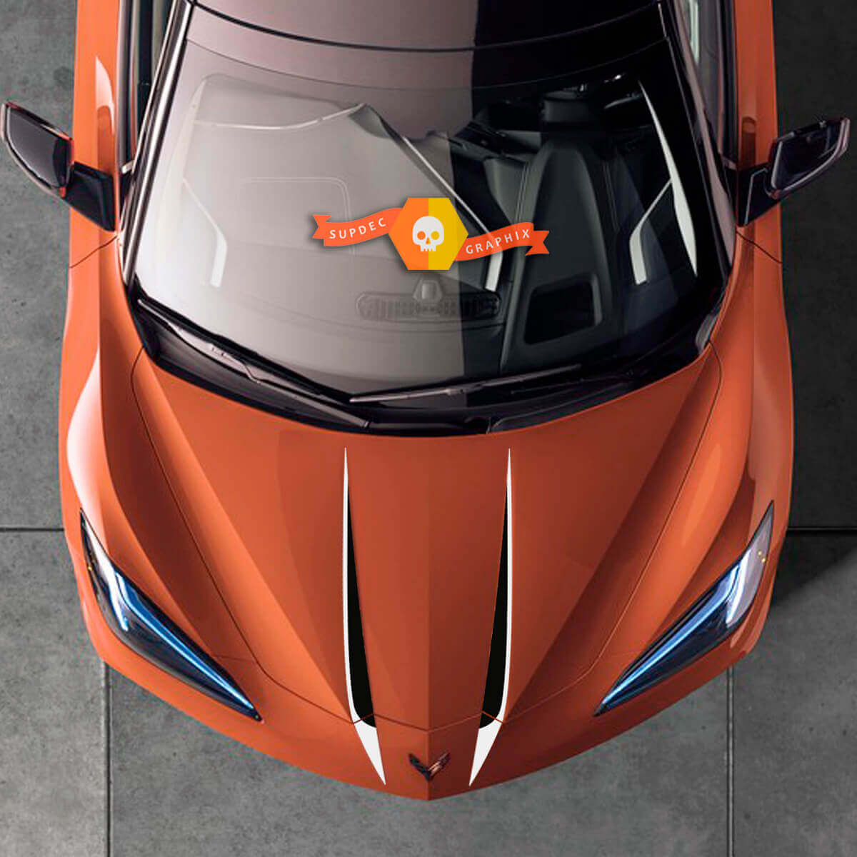 Kit de Vinilo de Rayas Dobles para Capó para Chevrolet Corvette C8 Stingray 2020-2023
