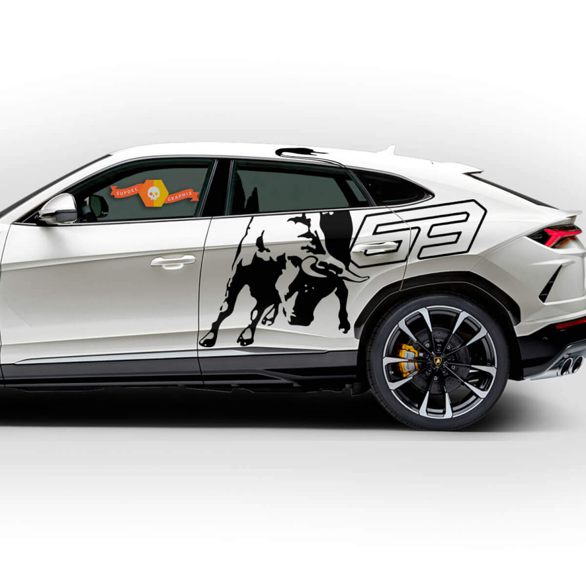 Par de vinilos adhesivos para puertas laterales Lamborghini Urus 2021 2022 2023 con logotipo.
