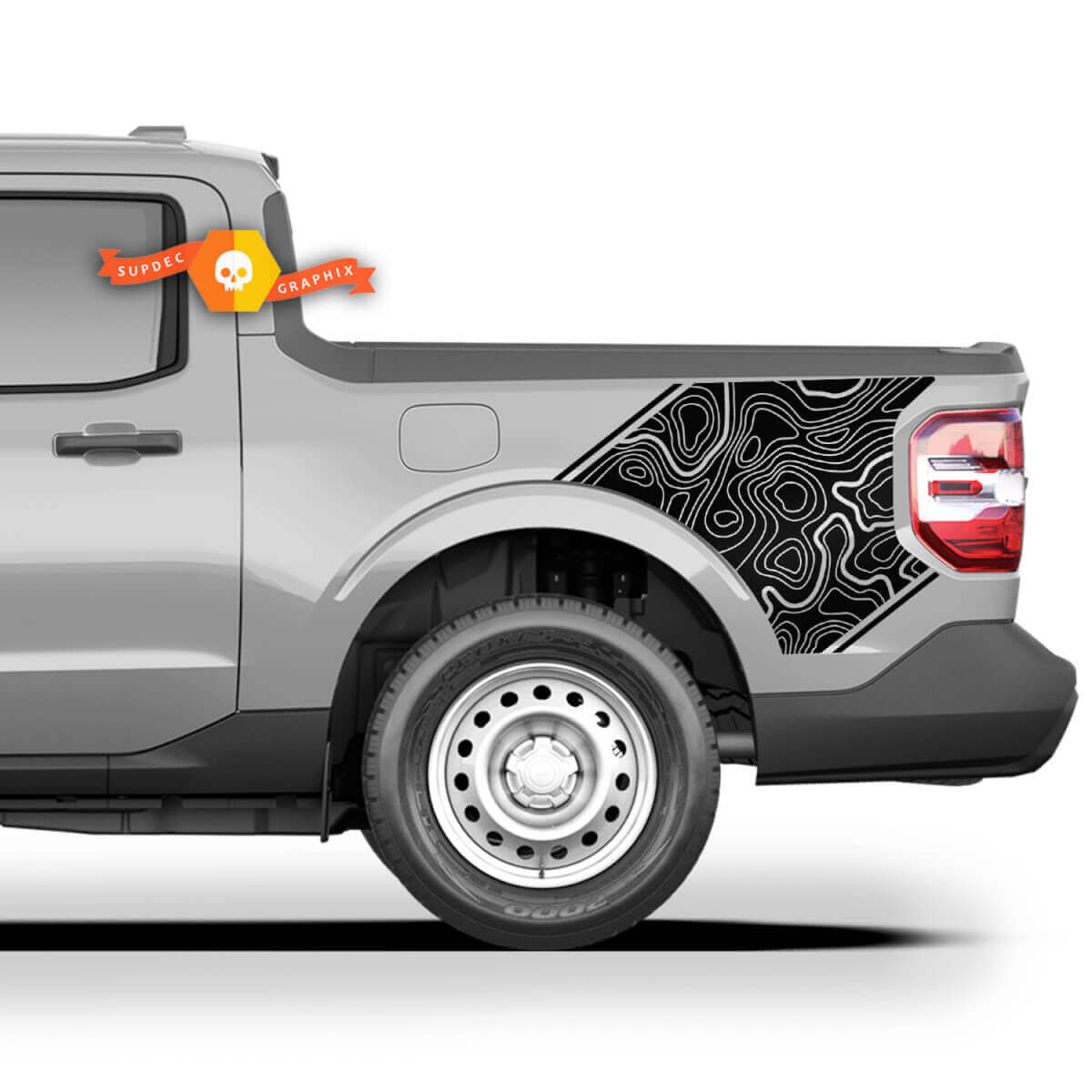 Par FORD MAVERICK 2022 2023 FX4 Gráficos Calcomanías Pegatinas Calcomanías Laterales de la Cama Mapa Topográfico Calcomanías Maverick Laterales de la Cama del Camión
