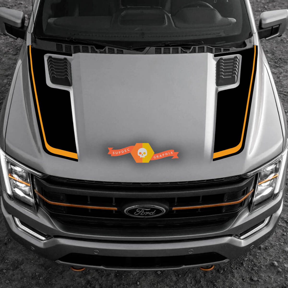 Pegatina de Vinilo con Rayas Dobles para Capó para Musclecar F-150 Tremor 2022-2023