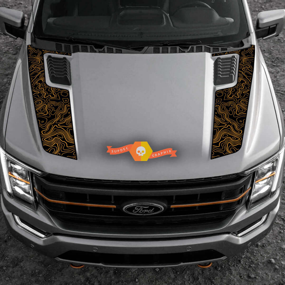 Vinilo adhesivo de franjas en estilo topográfico para capó para Musclecar F-150 2022-2023