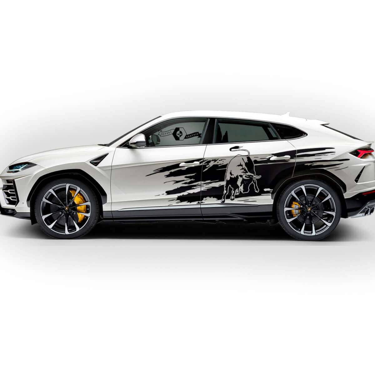 Par de Vinilos Decorativos para Puertas Laterales Lamborghini Urus 2021 2022 2023 Logo Destruido Splash
