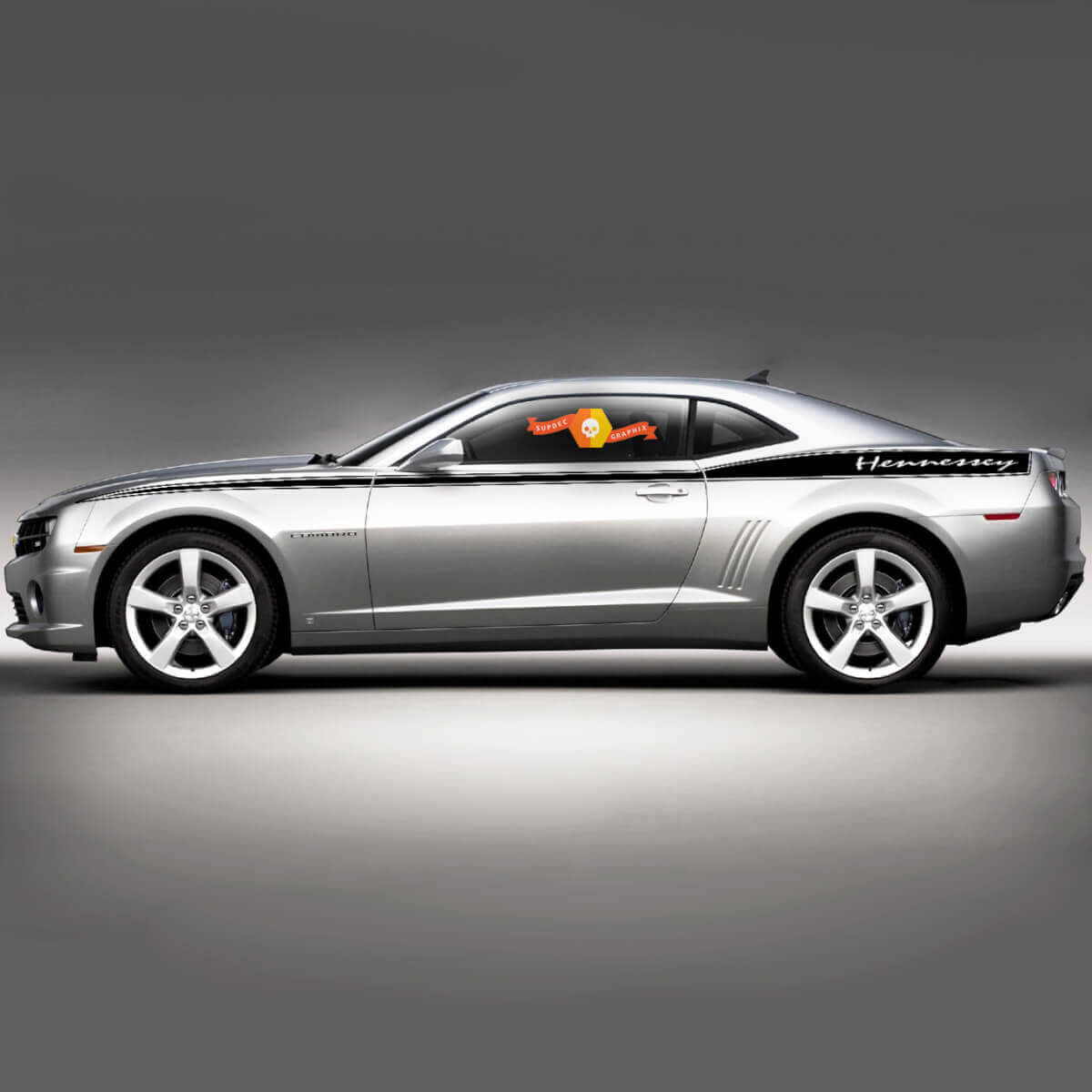 Par de gráficos laterales para Chevrolet Camaro con texto personalizado para Chevrolet Camaro 2010-2015.
