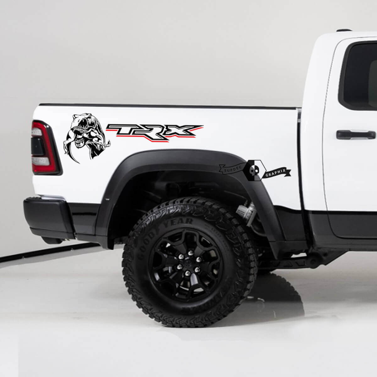 Vinilos Laterales Traseros con Dinosaurio Comiendo para Dodge Ram TRX