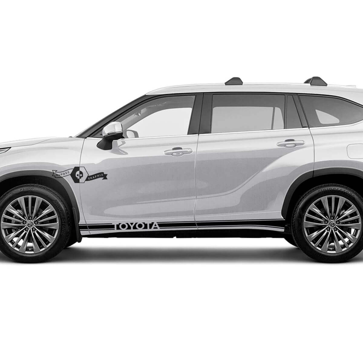 Par Toyota 2020 Highlander Doors Bed Side Slim Rocker Panel Trim Decal Graphic Sticker Side Stripe Kit

