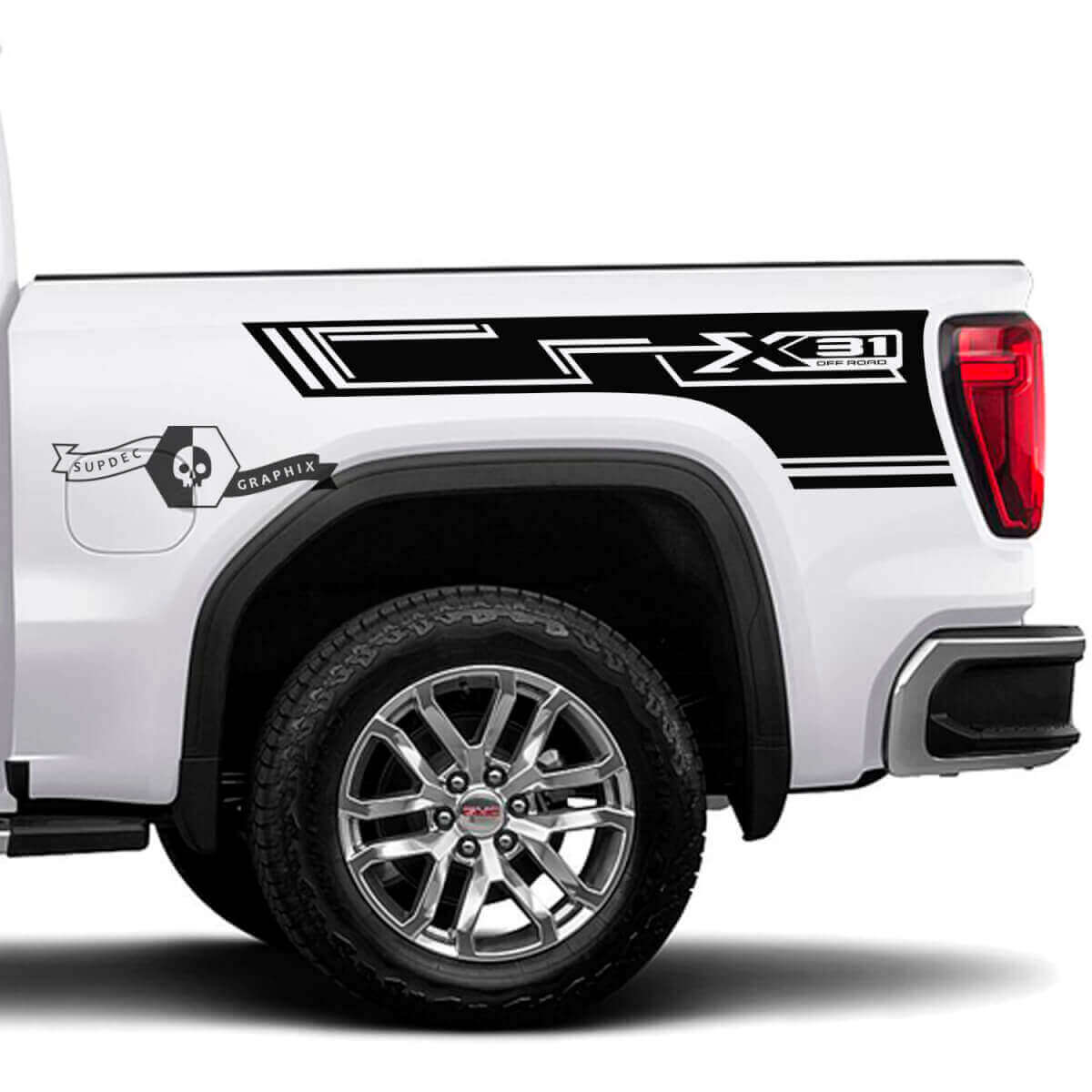 Kit de vinilos decorativos geométricos para los laterales de la caja X31 Off Road para GMC Sierra 1500 2023