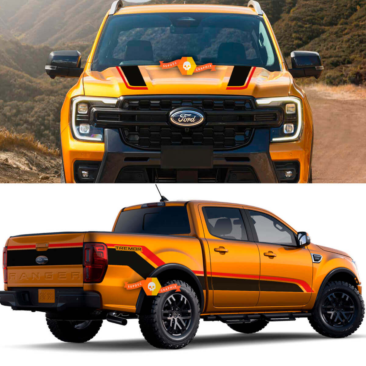 Juego de calcomanías laterales para cama de camión, juego completo de pegatinas de rayas de vinilo Ford Super Duty F250 F150, 2 colores
