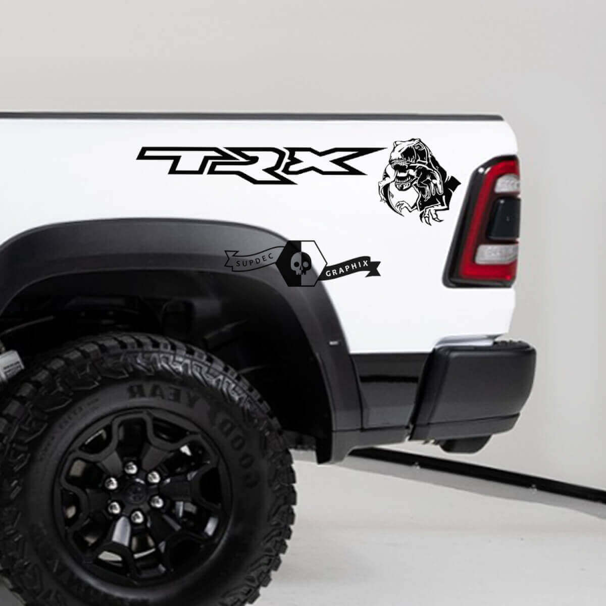 Vinilos adhesivos laterales traseros de T-Rex comiendo para Dodge Ram TRX 2020-2023