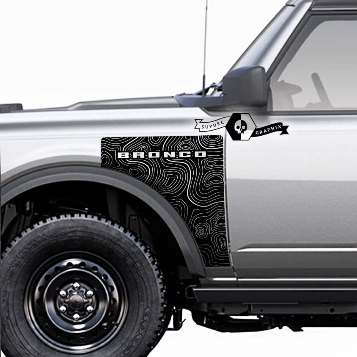 Par Ford Bronco Mapa topográfico Everglades Estilo Panel lateral Vinilo Calcomanía Pegatina Gráficos Kit 3
