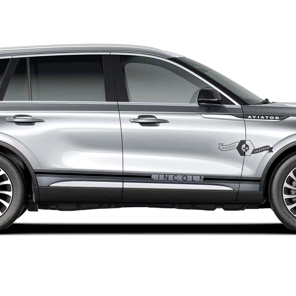 2 x Lincoln 2023 Aviator Doors Stripes Rocker Panel Side Slim Lines Trim Vinilo Calcomanías Gráficos Pegatina
