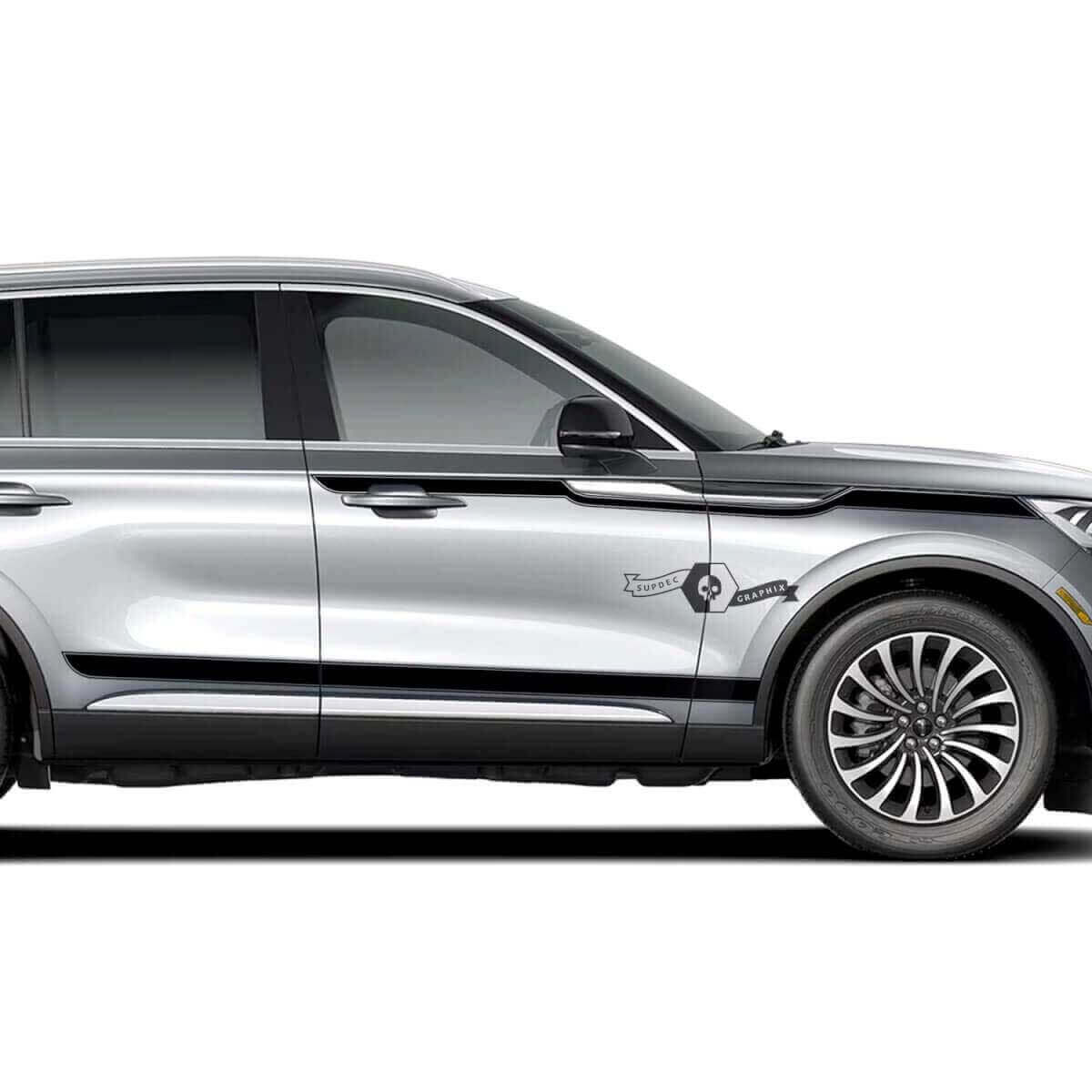 2 x Pegatinas de vinilo sólido delgado para paneles laterales de faldón de puerta para Lincoln Aviator 2023
