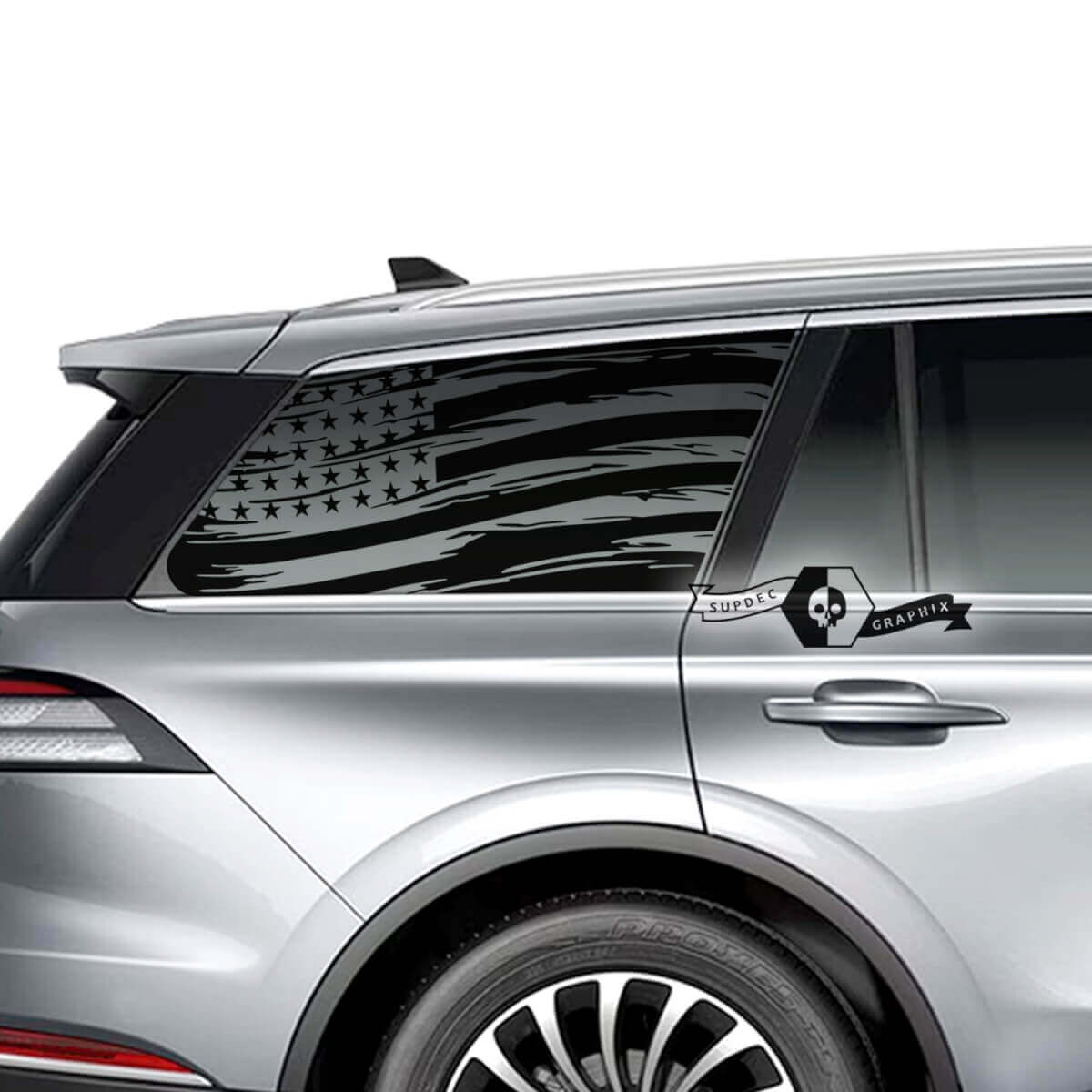 2 x Lincoln 2023 Aviator Window Bandera de EE. UU. Destroyed Vinilo Calcomanías Gráficos Pegatina
