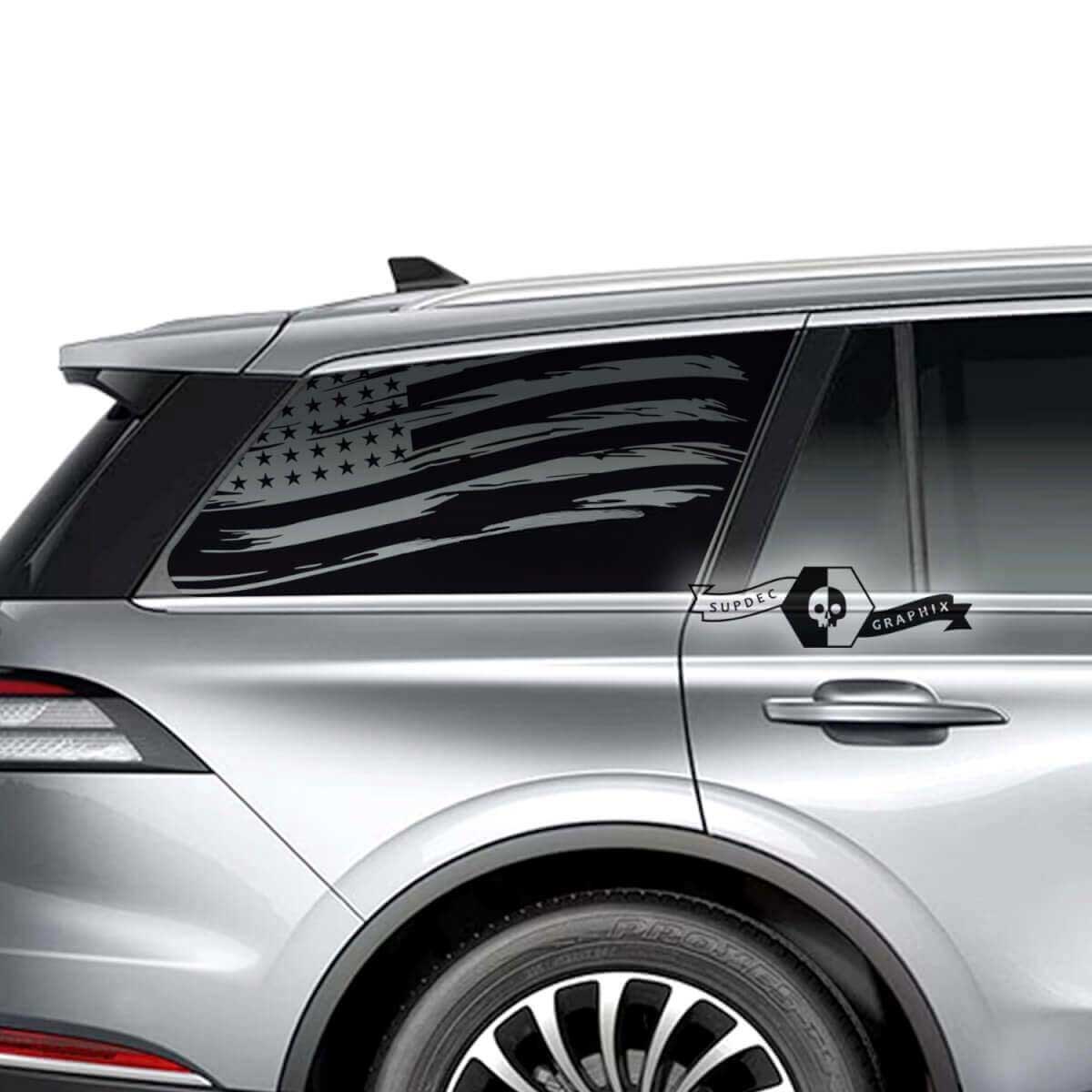 Juego de pegatinas de vinilo para ventana trasera con bandera de EE. UU. envejecida para Lincoln Aviator 2023