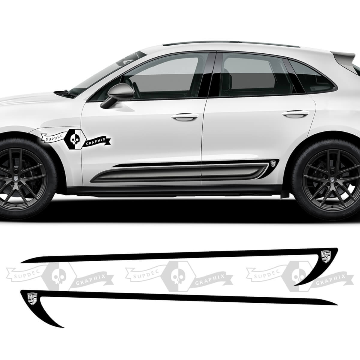 2x Porsche 2023 Porsche Macan T Side Logo Line Stripes Puertas Calcomanías Pegatinas
