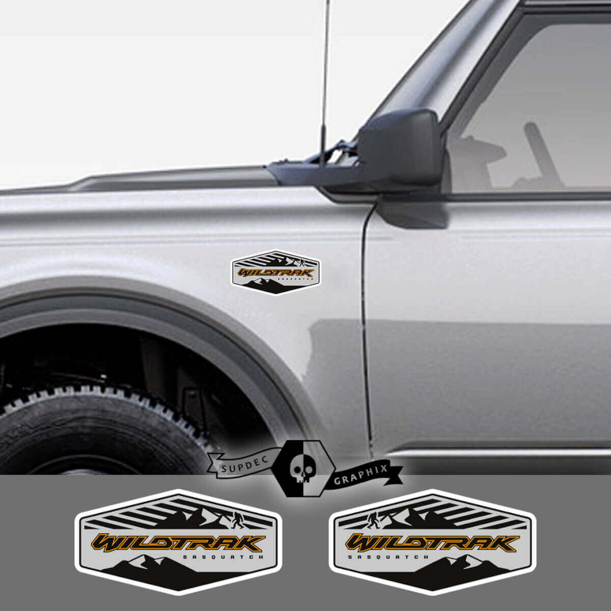Calcomanía de Vinilo con Franja y Emblema de Montaña Sasquatch para Musclecar Bronco Wildtrak