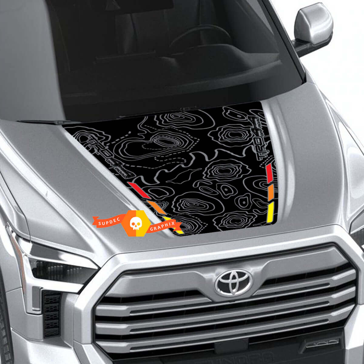 Calcomanía de Vinilo para Capó Estilo Vintage con Mapa Topográfico para Toyota Tundra Gen 3