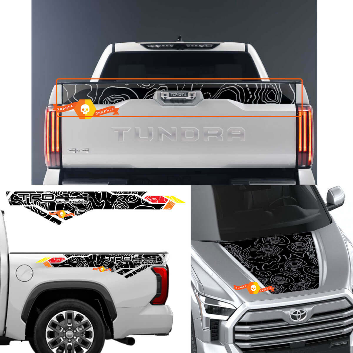 Calcomanías todoterreno para capó, mesita de noche, portón trasero, mapa topográfico TRD 4X4 para Toyota Tundra XK70 2021, gráficos adhesivos superiores
