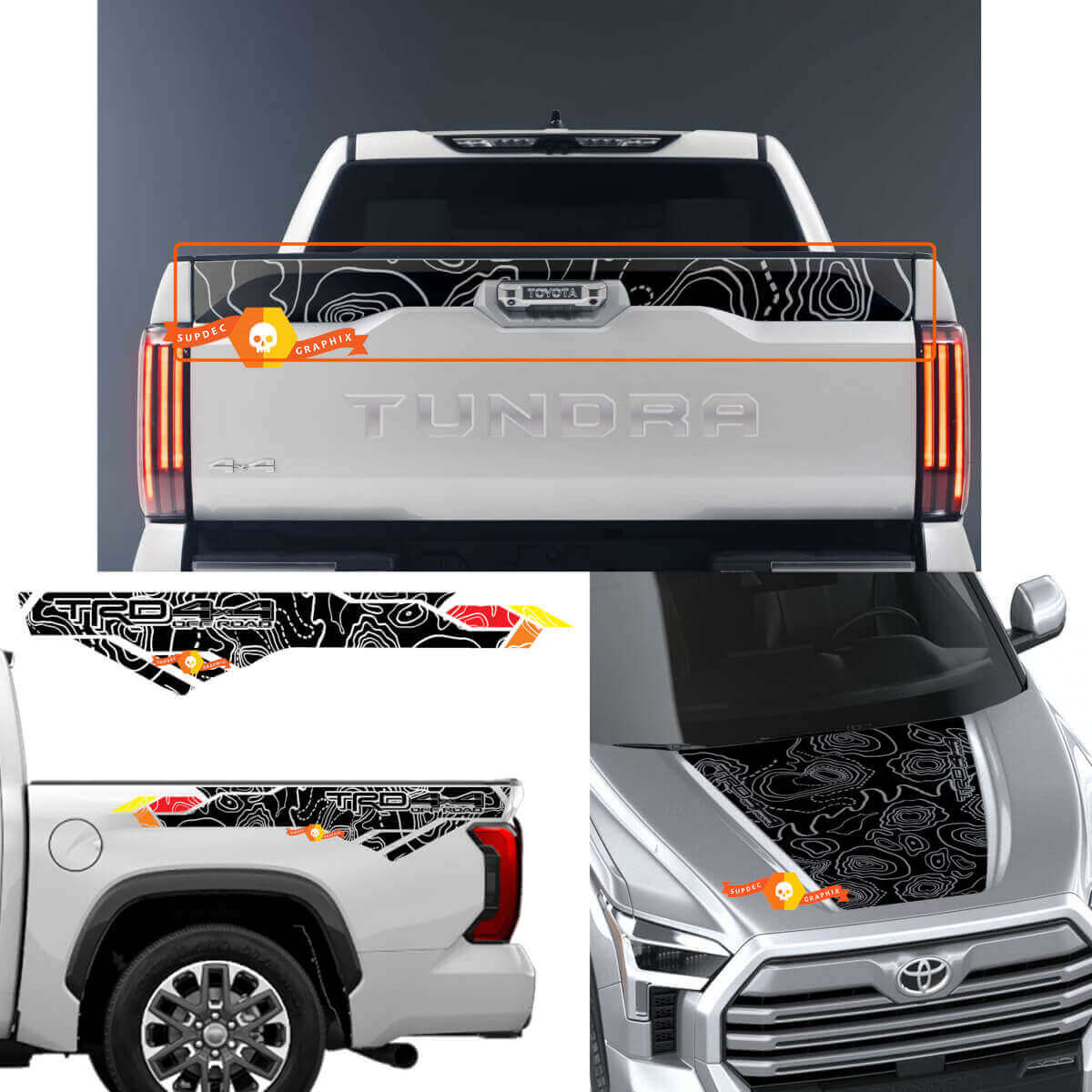 Kit de Calcomanía de Vinilo para Capó, Maletero y Portón Trasero con Mapa Topográfico para Toyota Tundra XK70 2021+