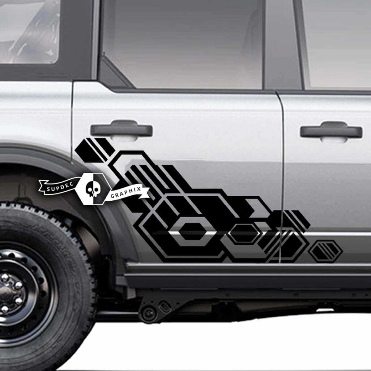 Par de pegatinas de salpicaduras de gráficos de logotipo geométrico lateral de puertas para Musclecar horse 20212022 2023
