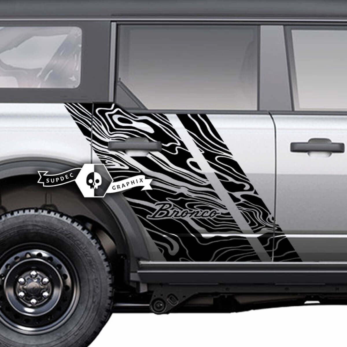 Par de pegatinas de salpicaduras de gráficos de mapa topográfico lateral de puertas para Musclecar horse 20212022 2023
