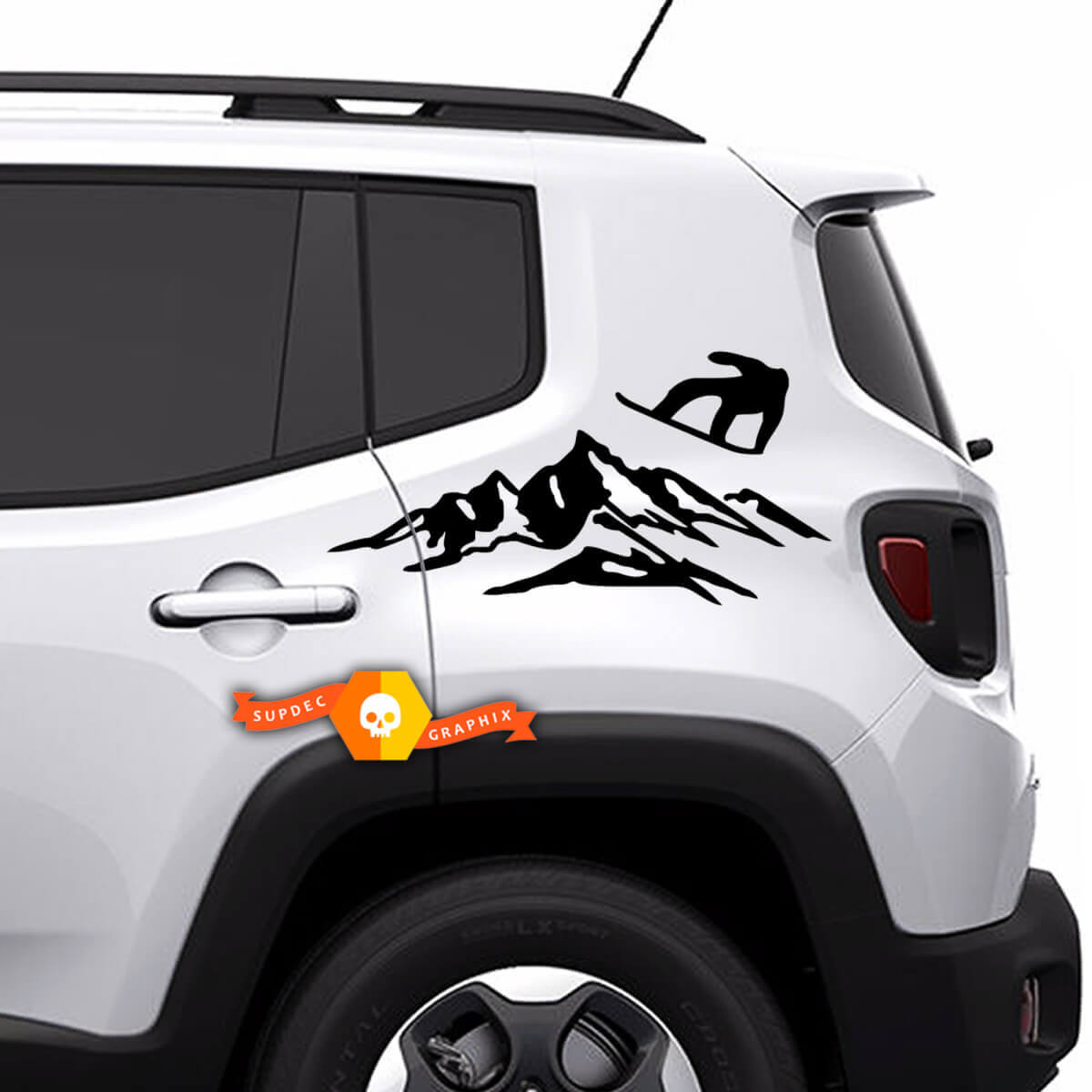 Par de calcomanías de vinilo Jeep Renegade Bed Mountain calcomanías laterales traseras pegatinas
