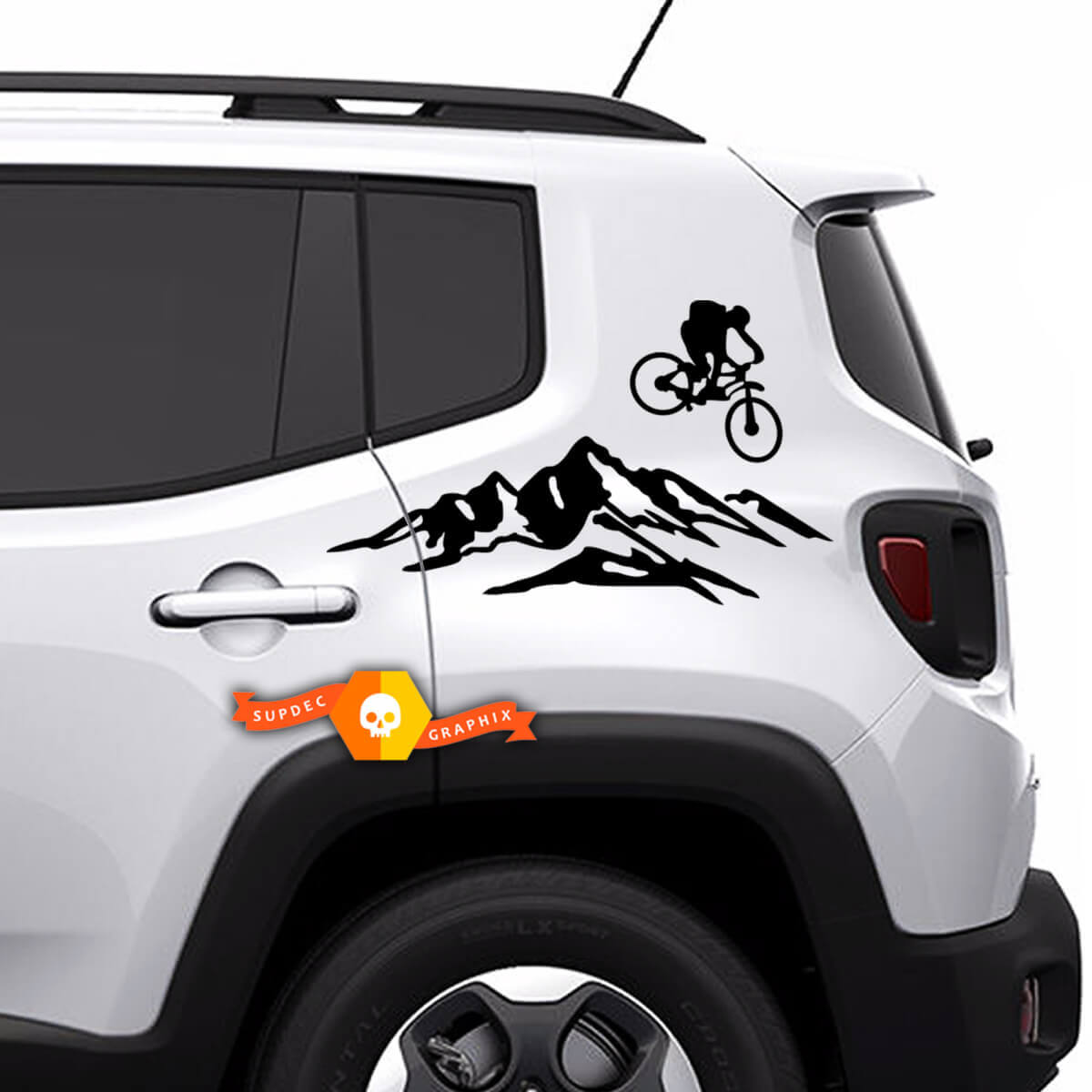 Par de calcomanías de vinilo Jeep Renegade para cama, bicicleta de montaña, calcomanías laterales traseras, pegatinas
