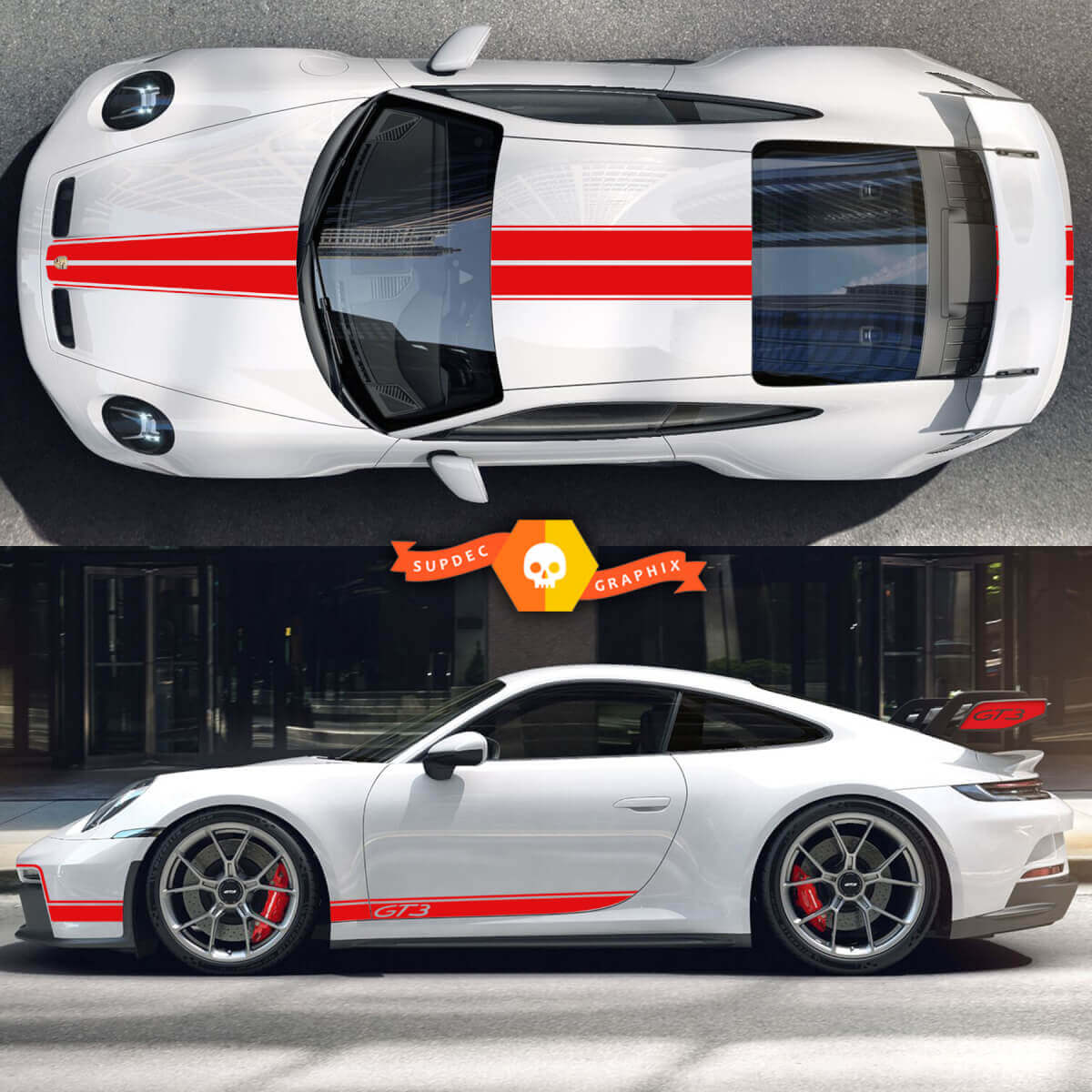Kit de Calcomanías de Vinilo de Rayas Laterales en Capó, Techo para Porsche 911 Carrera GT3