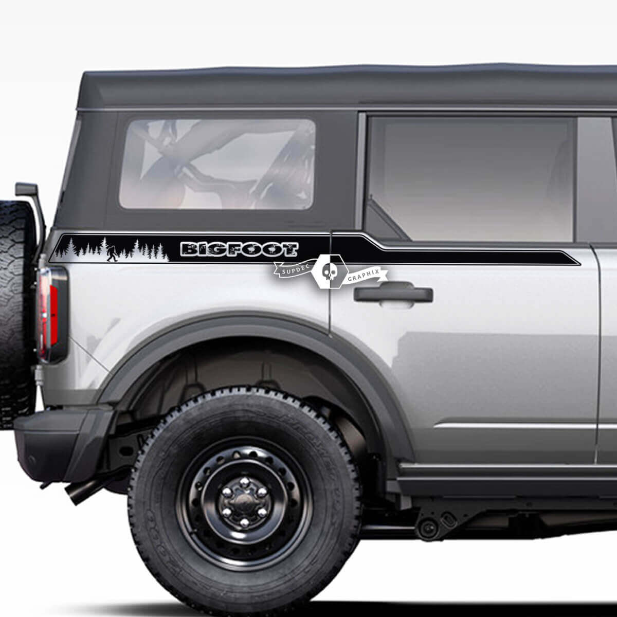 Par de calcomanías de rayas laterales para guardabarros de cama, pegatinas de Bigfoot Forest para Musclecar horse 2021 2022 2023
