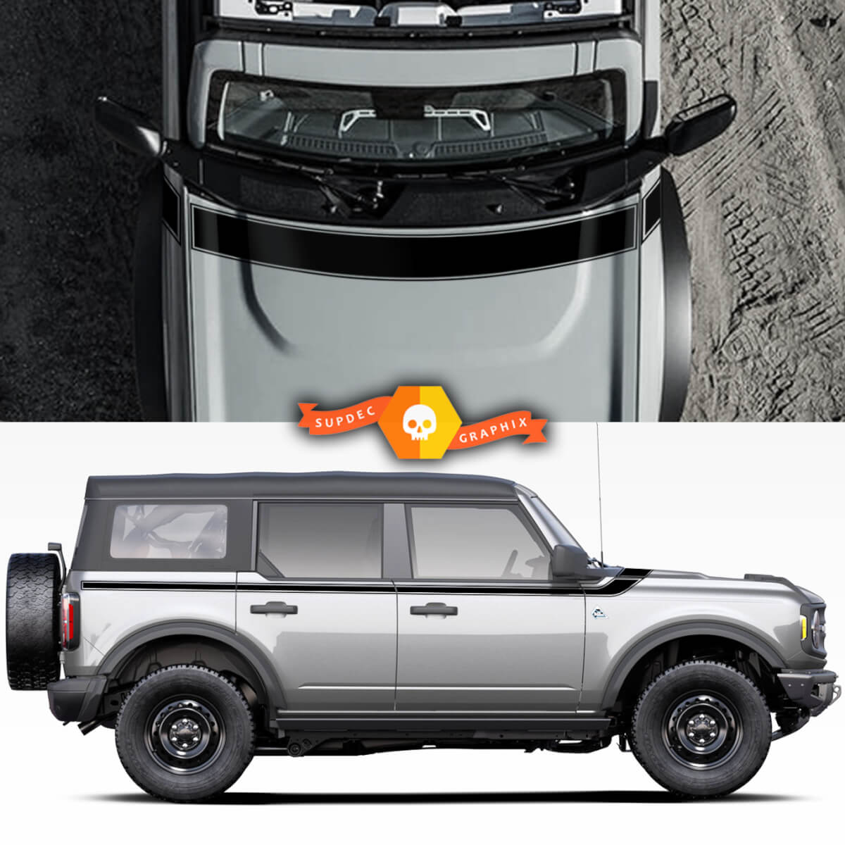 Ford Bronco Hood y Side Doors Smooth Trim Vinyl Decals Sticker Graphics Kit
