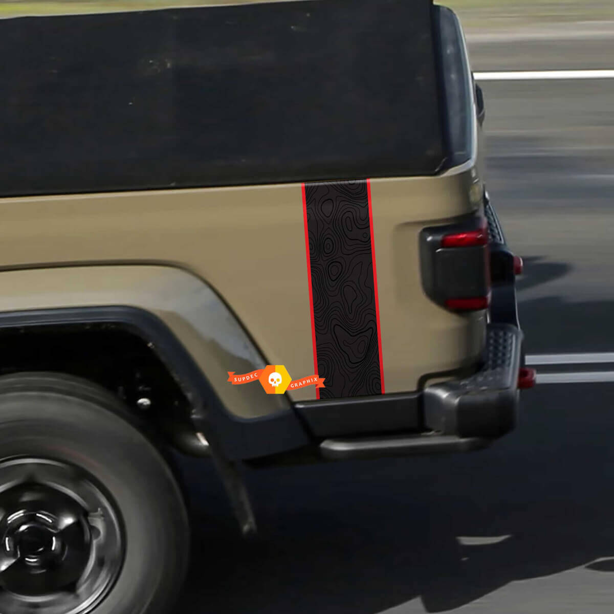 Jeep Gladiator Mapa topográfico Lado trasero Mojave Stripe Gráficos de vinilo 3 colores
