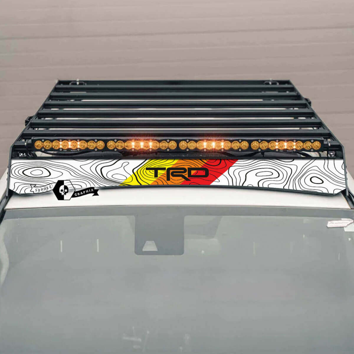 Calcomanía de vinilo para deflector de portaequipajes de techo Topographic para Toyota 4Runner 2014-2023+